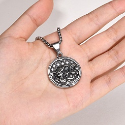 Stainless Steel Dragon Round Pendant Box Chain Necklaces for Men&nbsp;PW-WG0759A-01