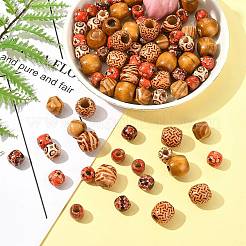 161Pcs 8 Styles Printed Natural Wood Beads&nbsp;WOOD-FS0001-52
