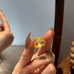 リーフ 925 スターリングシルバー マイクロパヴェ キュービックジルコニア 指輪 女性用  24KGP本金メッキ  usサイズ7 1/4(17.5mm)&nbsp;RJEW-F180-08G
