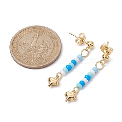 金色の 304 ステンレススチール ハート ダングル スタッド イヤリング  ガラスシードビーズ付き  ミックスカラー  36x6mm&nbsp;EJEW-JE05538