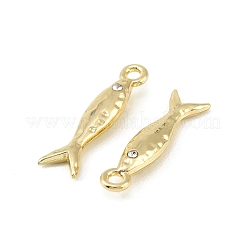 合金ラインストーンペンダント  魚のチャーム  長持ちメッキ  ラックめっき  ゴールドカラー  23.5x6.5x4mm  穴：1.8mm&nbsp;FIND-H024-14G