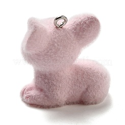 フロッキー樹脂ペンダント  猫  プラチナ鉄ループ付き  ピンク  26x27x17.5mm  穴：2mm&nbsp;LS-RESI-E059-08A