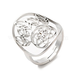 Non-Tarnish 304 Stainless Steel Woven Net/Web with Feather Adjustable Ring for Women&nbsp;RJEW-M149-26P