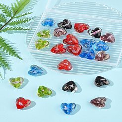 24Pcs 5 Colors Luminous Handmade Gold Sand Lampwork Beads&nbsp;FOIL-FS0001-02