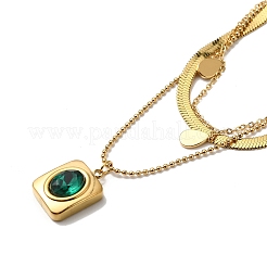 304 ステンレススチールヘリンボーン & カーブチェーン 3 レイヤードネックレス  アクリル長方形ペンダントネックレス  ゴールドカラー  16.34インチ（41.5cm）&nbsp;NJEW-H024-02G