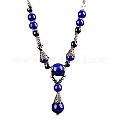 Alloy & Porcelain Teardrop Pendant Beaded Necklaces for Women&nbsp;FS-WG9463F-02