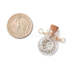 6Pcs 6 Colors Glass Bottle with Round Seed Beads Inside Connector Charms&nbsp;PALLOY-JF04511-02