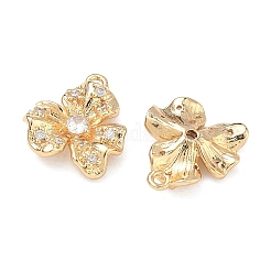 真鍮マイクロパヴェクリアキュービックジルコニアペンダント  花のチャーム  18KGP本金メッキ  16x14x4mm  穴：1.4mm&nbsp;KK-T080-19B-G