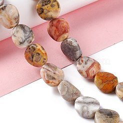 天然クレイジーレースアゲートビーズ連売り  ツイストフラットラウンド  16x6~7mm  穴：1mm  約25個/連  15.75''（40センチメートル）&nbsp;G-O120-13