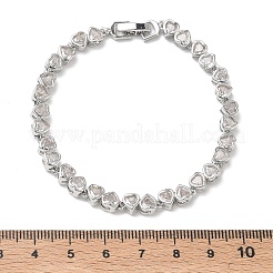 Heart Brass Micro Pave Clear Cubic Zirconia Link Chain Bracelets for Women&nbsp;BJEW-C156-07C-P