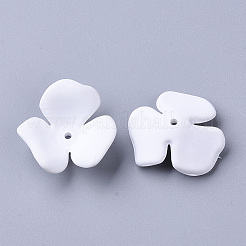 3ペタルスプレー塗装アクリルビーズキャップ  ラバー加工スタイル  花  ホワイト  23x20~22x7mm  穴：1.6mm&nbsp;X-MACR-N007-01G