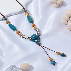 1Pc Alloy & Porcelain Barrel Beaded Tassel Pendant Long Bib Necklaces for Women&nbsp;NJEW-LP0003-07