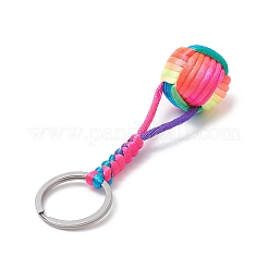 ナイロン編みボールと木の丸いキーホルダー  304ステンレススチール製金具付き  カラフル  8.95~9cm&nbsp;KEYC-JKC00480