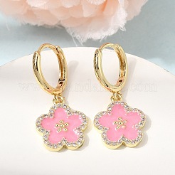 Brass Micro Pave Clear Cubic Zirconia Enamel Hoop Dangle Earrings&nbsp;EJEW-G471-07G