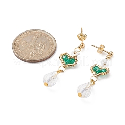 Glass Heart with Acrylic Flower Dangle Stud Earrings&nbsp;EJEW-MZ00077