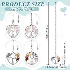 4Pcs Tree of Life Alloy & Chakra Gemtsone Charms Ceiling Fan Pull Chain Extenders&nbsp;PALLOY-BC00002