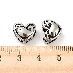 316サージカルステンレスビーズ  ハート  アンティークシルバー  10x12x7mm  穴：4.2x3.7mm&nbsp;STAS-Q304-14AS