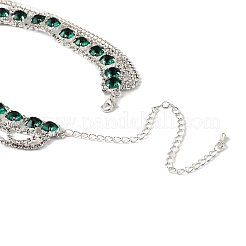 Brass Full Rhinestone Flat Round Tassel Y Necklaces for Women&nbsp;NJEW-M104-01S-01