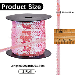 プラスチックスパンコールビーズ  スパンコールビーズ  装飾アクセサリー  フラットラウンド  ピンク  6mm  100ヤード/ロール&nbsp;FIND-WH20002-34E