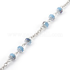 手作り電気メッキガラスビーズチェーン  溶接されていない  アイアンアイピン  ロンデル  ミックスカラー  12~13x6mm  1m /連  1インチ&nbsp;AJEW-JB00469
