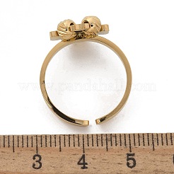304ステンレススチールクローバーオープンカフリング女性用  イオンプレーティング（ip）  ゴールドカラー  クローバー：13x13mm  調整可能&nbsp;RJEW-A052-05G