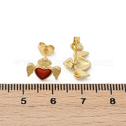 女性のための真鍮エナメル スタッド イヤリング  ハート  18KGP本金メッキ  9.5x12mm&nbsp;EJEW-A126-05D-G