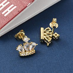 真鍮製マイクロパヴェキュービックジルコニアスタッドピアス  カドミウムフリー＆鉛フリー  クラウン  18KGP本金メッキ  10.5x12mm&nbsp;EJEW-D323-05G