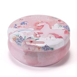 ピンクのユニコーンプリントブリキキャンドル  樽型の無煙装飾  ドライフラワー付き  保護専用の箱  ボックスが押しつぶされた場合、再び供給はありません  ラベンダー  87x39mm&nbsp;DIY-P009-A08