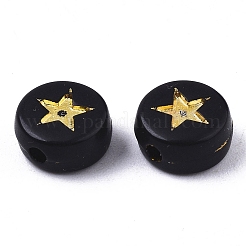 不透明なアクリルビーズ  スターとフラットラウンド  ブラック  黄金メッキ  7x4mm  穴：1.5mm  約3600個/500g&nbsp;PACR-N006-006A-02A