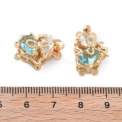 真鍮ガラスボックス留め具  ニッケルフリー  ハート  1連  2穴  4KGP本金メッキ  ライトブルー  18mm  穴：12.5x18x9mm&nbsp;KK-B125-01G-01