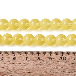 透明なガラス製の模造キャッツアイビーズの連  ラウンド  きいろ  9.5~10mm  穴：1~1.4mm  約85~89個/連  29.72~31.5インチ（75.5~80cm）&nbsp;GLAA-Q110-01C-17