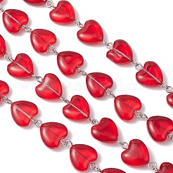 3Pcs 3 Colors Iron Glass Handmade Heart Link Chains&nbsp;AJEW-JB01447