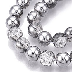 電気メッキクラックルガラスビーズ連売り  半分メッキ  ラウンド  銀  8~8.5mm  穴：1~1.2mm  約50~51個/連  14.57~14.96インチ（37~38cm）&nbsp;X-EGLA-N014-8mm-03