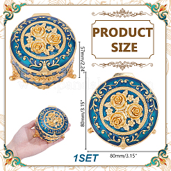 Vintage Zinc Alloy Rose Pattern Jewelry Storage Box&nbsp;AJEW-WH0817-075A