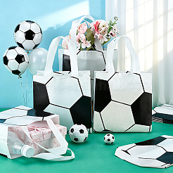 ハンドル付きサッカープリント不織布バッグ30個  ショッピングバッグ  長方形  ホワイト  24.7x20x0.15cm  オープン：19.8x9x20.3cm&nbsp;ABAG-PH0002-01A