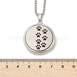316 Surgical Stainless Steel Aromatherapy Diffuser Perfume Hollow Flat Round Pendant Box Chain Necklaces&nbsp;NJEW-R016-01P-06