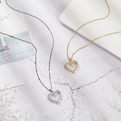 2Pcs 2 Colors Rhinestone Hollow Heart Pendant Necklace with Brass Chains for Women&nbsp;NJEW-AN0001-70