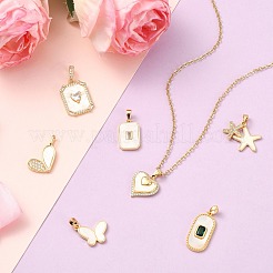 真鍮パヴェシェルチャーム 7スタイル 7個  丸カン付き  混合図形  貝殻色  17~23x11.5~15.5x1.5~4mm  穴：4~5.5x2~3.5mm  1個/スタイル&nbsp;KK-CJ0003-96