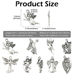 45pcs9スタイルチベットスタイルアロイペンダント  エンジェルチャーム  アンティークシルバー  23~28.5x10.5~24x2~3.5mm  穴：1.5~2.4mm  5個/スタイル&nbsp;FIND-CJ0005-73