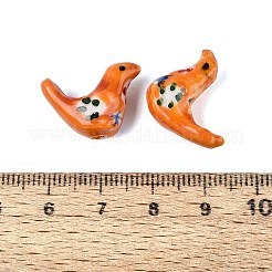 手作りの陶器ビーズ  手描き  ファミーユは磁器バラ  鳥  ダークオレンジ  14~15x19~20x7~8mm  穴：1.6~2mm&nbsp;PORC-N013-07C