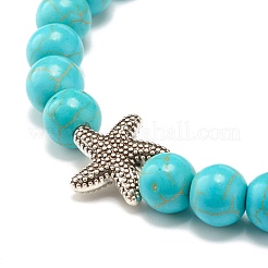 Round Synthetic Turquoise & Natural Lava Rock Stretch Bracelet&nbsp;BJEW-JB07470-05