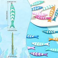 16個 8色 201ステンレススチールエナメルペンダント  魚のチャーム  ゴールドカラー  ミックスカラー  39.5x7.5x3mm  穴：1mm  2個/カラー&nbsp;STAS-YW0003-62
