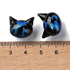 手作りのフォイルのガラスビーズ  猫  ブルー  14~14.5x16.5~17.5x12mm  穴：1.6~1.8mm&nbsp;LAMP-D005-01B