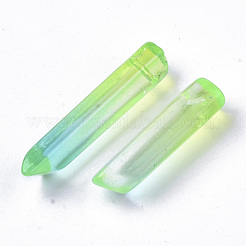 ツートンガラスビーズ  トップドリルビーズ  弾丸  シアン  25~40x7~8x6~7mm  穴：0.9mm&nbsp;LS-GLAA-S167-13H