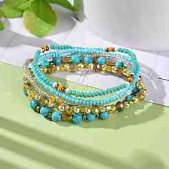 5Pcs 5 Style Synthetic Turquoise(Dyed) & Hematite & Glass Sead Beads Stretch Bracelets Set&nbsp;BJEW-JB07670-03