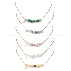 Natural Mixed Gemstone Chip and Round Beaded Pendant 304 Stainless Steel Cable Chain Necklaces for Women&nbsp;NJEW-JN05741