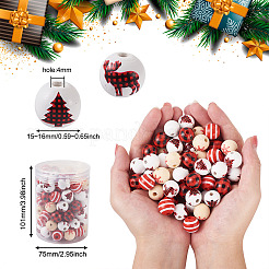 100Pcs 5 Style Christmas Themed Dyed Natural Wooden Beads&nbsp;WOOD-BT0001-07