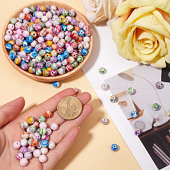500個のabカラーウェーブプリントアクリルビーズ  ラウンド  ミックスカラー  8mm  穴：2mm  500個/セット&nbsp;SACR-SP0001-10
