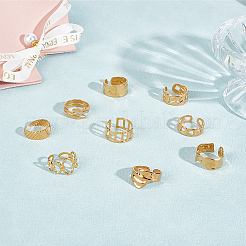 女性用ステンレススチールオープンカフリング9個、9スタイル  ゴールドカラー  内径：17~18.3mm  1個/スタイル&nbsp;RJEW-AN0001-05