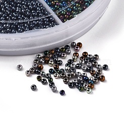 電気メッキガラスシードビーズを12/0グレード  アイリスラウンド  ミックスカラー  2x1.5mm  穴：0.3mm  6色  約360~400PCS /カラー  約2160~2400個/箱&nbsp;SEED-JP0007-11